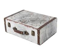 HMF Coffre décoratif vintage en bois avec couvercle et poignée en cuir, boîte de rangement élégante et idée cadeau pour mariage ou anniversaire | Carte du monde | 38 x 26 x 13 cm