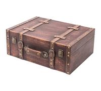 HMF Coffre décoratif vintage en bois avec couvercle et poignée en cuir, boîte de rangement élégante et idée cadeau pour mariage ou anniversaire | Classique | 44 x 32 x 16 cm