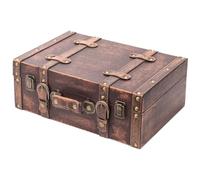 HMF Coffre décoratif vintage en bois avec couvercle et poignée en cuir, boîte de rangement élégante et idée cadeau pour mariage ou anniversaire | Classique | 38 x 26 x 13 cm
