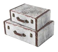 HMF Coffre décoratif vintage en bois avec couvercle et poignée en cuir, boîte de rangement élégante et idée cadeau pour mariage ou anniversaire | Carte du monde | Lot de 2, 38 + 44 cm