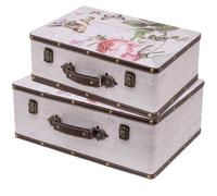 HMF Coffre décoratif vintage en bois avec couvercle et poignée en cuir, boîte de rangement élégante et idée cadeau pour mariage ou anniversaire | Rose | Lot de 2, 38 + 44 cm