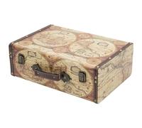 HMF Coffre décoratif vintage en bois avec couvercle et poignée en cuir, boîte de rangement élégante et idée cadeau pour mariage ou anniversaire | Carte du monde colorée | 38 x 26 x 13 cm