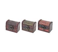 HMF Coffret à bijoux en bois, petit Coffre au trésor avec serrure vintage décorative, pour bijoux ou comme écrin à bague de fiançailles ou mariage | Motifs variés | Lot de 3 | 8 x 5 x 6 cm