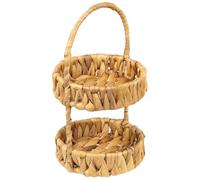 HMF Étagère à 2 niveaux en jacinthe d’eau, panier de rangement rond avec anse pour salle de bain, cuisine, entrée et pièce à vivre, 30 x 17 x 17 cm
