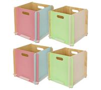 HMF Lot de 4 boîtes de rangement en bois à emboîter | Convient pour Kallax | 32 x 32 x 32 cm | Multicolore