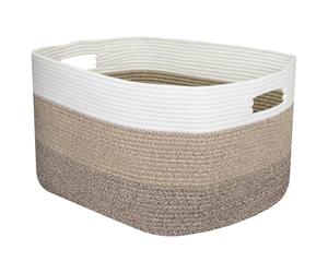 HMF Panier à linge XXL en coton, carré avec poignées, 55 x 43 x 30 cm, blanc et marron