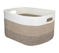 HMF Panier à linge XXL en coton, Panier de rangement rectangulaire avec poignées de transport | 55 x 43 x 30 cm | Blanc/Marron