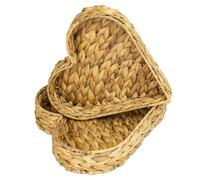 HMF Panier cadeau vide, lot de 2 plateaux décoratifs en forme de cœur, panier de rangement tressé en jacinthe d’eau, 29 + 26 cm de large