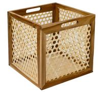 HMF Panier de rangement adapté aux étagères Kallax, panier en rotin avec tressage viennois et bois d'acacia | Motif 2 | 32 x 34 x 32 cm