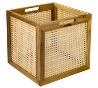 HMF Panier de rangement adapté aux étagères Kallax, panier en rotin avec tressage viennois et bois d'acacia | Motif 3 | 32 x 34 x 32 cm