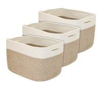 HMF Panier de rangement avec poignées dissimulées, lot de 3, panier en coton | 37,5 x 25 x 22,5 cm | Blanc-marron