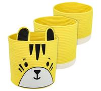 HMF Panier de rangement avec poignées dissimulées, Lot de 3, Panier en coton pour chambre d’enfant | Tigre | Grand, moyen, petit