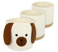 HMF Panier de rangement avec poignées dissimulées, lot de 3, Panier pour chambre d’enfant en coton | Chien | Grand, Moyen, Petit