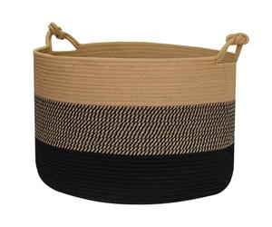 HMF Panier de rangement avec poignées en forme de nœuds porte-bonheur, grand panier en coton | 50 x 33 cm | Noir-Miel