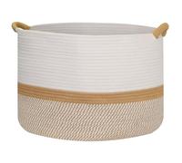 HMF Panier de rangement avec poignées renforcées, grand panier en coton | 50 x 33 cm | Blanc-marron