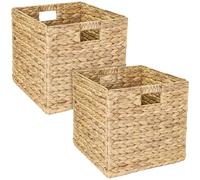 HMF Panier de rangement compatible avec étagère KALLAX, panier tressé en jacinthe d’eau avec poignées | Lot de 2 | 32 x 34,5 x 32 cm | Naturel