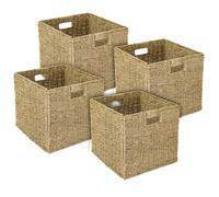 HMF Panier de Rangement compatible avec Étagère KALLAX, Panier Tressé en Jonc de Mer avec Poignées | Lot de 4 | 32 x 34,5 x 32 cm | Naturel