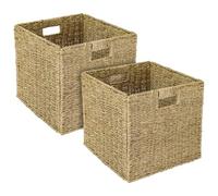 HMF Panier de Rangement compatible avec Étagère KALLAX, Panier Tressé en Jonc de Mer avec Poignées | Lot de 2 | 32 x 34,5 x 32 cm | Naturel