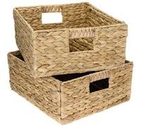 HMF panier de rangement compatible avec KALLAX demi-compartiment, panier tressé en jacinthe d’eau avec poignées | Lot de 2 | 30 x 34 x 15 cm | Naturel