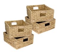HMF Panier de rangement en osier tressé, jacinthe d'eau naturelle, boîte solide et décorative, panier osier rectangulaire compatible Kallax demi-étagère | Set de 4 | 30 x 34 x 15 cm