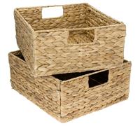 HMF Panier de rangement en osier tressé, jacinthe d'eau naturelle, boîte solide et décorative, panier osier rectangulaire compatible Kallax demi-étagère | Set de 2 | 30 x 34 x 15 cm
