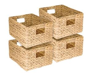 HMF panier de rangement, panier pliable tressé en jacinthe d'eau jonc de mer | set de 4 pièces | taille L | 36 x 28 x 20 cm