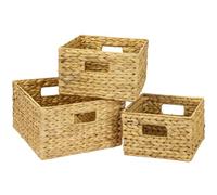 HMF Panier de rangement, panier tressé en jacinthe d'eau, carré | Lot de 3 | 22 + 26 + 30 cm