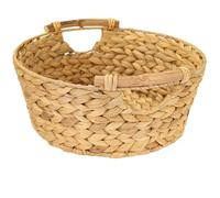 HMF Panier de rangement rond, panier cadeau vide tressé en jacinthe d'eau avec poignées en bois | 30 x 12 cm