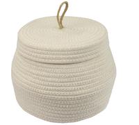HMF Panier de rangement rond pour salle de bain, panier avec couvercle en coton | haut | 25,5 x 19 cm | Crème