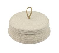 HMF Panier de rangement rond pour salle de bain, panier avec couvercle en coton | plat | 25,5 x 11,5 cm | Crème