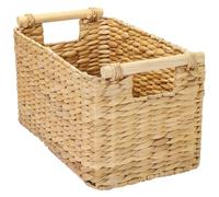 HMF Panier de rangement tressé en jacinthe d’eau, panier décoratif avec poignées en bois pour le rangement dans la salle de bain, le salon, la cuisine | 37 x 22 x 20 cm | Naturel