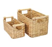 HMF Panier de rangement tressé en jacinthe d’eau, panier décoratif avec poignées en bois pour le rangement dans la salle de bain, le salon, la cuisine | Lot de 2 | 30 + 37 cm | Naturel