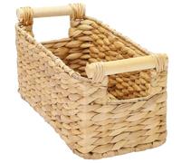 HMF Panier de rangement tressé en jacinthe d’eau, panier décoratif avec poignées en bois pour le rangement dans la salle de bain, le salon, la cuisine | 30 x 15 x 13 cm | Naturel