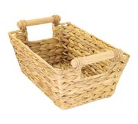 HMF Panier de rangement tressé en jacinthe d’eau, panier décoratif avec poignées en bois pour le rangement dans la salle de bain, le salon, la cuisine | 30 x 20 x 12 cm | Naturel