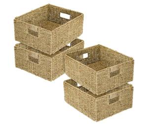 HMF Paniers de Rangement pour Demi-Compartiment KALLAX, Paniers Tressés en Jonc de Mer avec Poignées | Lot de 4 | 30 x 34 x 15 cm | Naturel