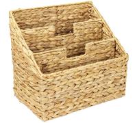 HMF Porte-revues, panier à journaux tressé en jacinthe d'eau | 3 compartiments | 35 x 24 x 32 cm