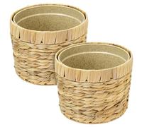 HMF Pot de Fleurs innovant tressé en Jacinthe d'eau, avec Pot de Plantes en matières premières durables, Rond | Set de 2 | 19 cm de diamètre