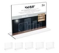 HMF Présentoir de Table Acrylique A5 Format Paysage, Porte Menu Restaurant, Double Face, Support Affiche Publicitaire pour Bureau, Restaurant, Menu | Transparent