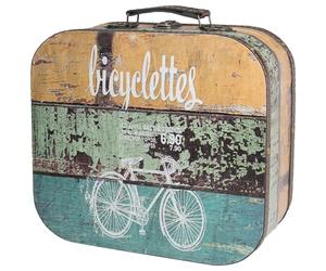 HMF Vintage valise en bois, grande boîte de rangement avec couvercle et poignée en cuir, rangement élégant comme idée cadeau pour mariage ou anniversaire | déco vélo | 32 x 29,5 x 12 cm