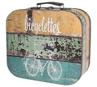 HMF Vintage valise en bois, petite boîte de rangement avec couvercle et poignée en cuir, rangement élégant comme idée cadeau pour mariage ou anniversaire | déco vélo | 25 x 21,5 x 8,5 cm