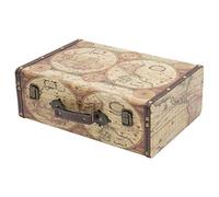 HMF VKO104 Valise en Bois Vintage | 38 x 26 x 13 cm | Grand | Carte du Monde en Couleur comme Décoration