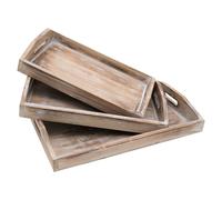 HMF VTA101 Plateau décoratif en bois au design vintage, set de 3 pièces