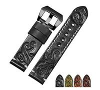 HMFang Bande de montre en cuir authentique rétro en cuir rétro sculpté à la main 18 20 22 24mm Bracelet Compatible With les accessoires de montre for hommes(Black black A,24mm)