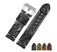 HMFang Bande de montre en cuir authentique rétro en cuir rétro sculpté à la main 18 20 22 24mm Bracelet Compatible With les accessoires de montre for hommes(Black silver A,20mm)