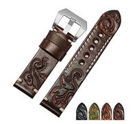 HMFang Bande de montre en cuir authentique rétro en cuir rétro sculpté à la main 18 20 22 24mm Bracelet Compatible With les accessoires de montre for hommes(Red silver A,22mm)