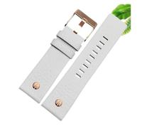 HMFang Bracelet De Montre À Rivets Métalliques For Homme, Compatible Avec Diesel, En Cuir Véritable DZ7257 DZ4343 DZ4459 DZ7311 4318 24 Mm 26 28 30 32(A White-rose gold,30mm)