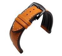 HMFang Bracelet De Montre en Cuir Vachette avec Semelle Silicone, Compatible Les Séries Armani AR1969, 1970 Et 1971. Résistant À l'eau La Transpiration. Accessoire for Homme, 22 Mm(Khaki-Black)