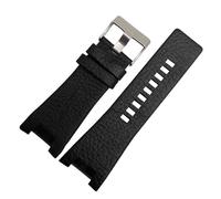 HMFang Bracelet De Montre en Cuir Véritable 32 X 18 Mm, Compatible avec Les Bracelets De Montre Diesel DZ1216, DZ4246, DZ4247 Et DZ287(BlackA Silver Buckle)