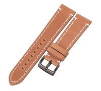 HMFANG Bracelet De Montre en Cuir Véritable De Vachette Ceinture 18 20 22 24mm Hommes Femmes Épais Fait À La Main Rétro Bracelet De Montre Bracelet Boucles en Métal(Brown Black Clasp_24mm)