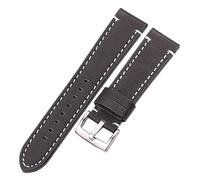 HMFANG Bracelet De Montre en Cuir Véritable De Vachette Ceinture 18 20 22 24mm Hommes Femmes Épais Fait À La Main Rétro Bracelet De Montre Bracelet Boucles en Métal(Black Silver Clasp_20mm)